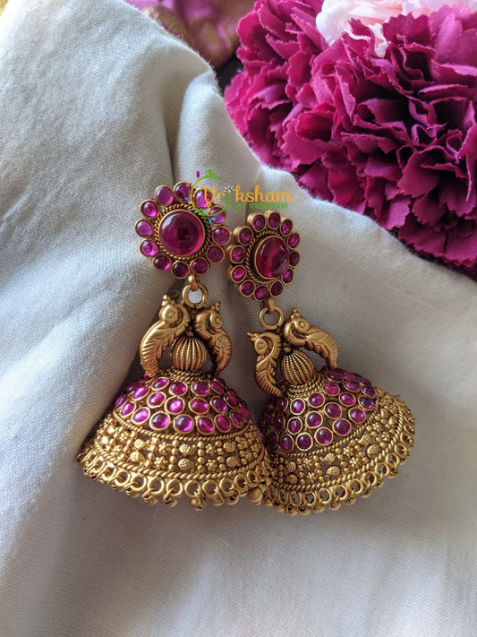 Kemp Peacock Jumbo Jhumkas -Red -G1149