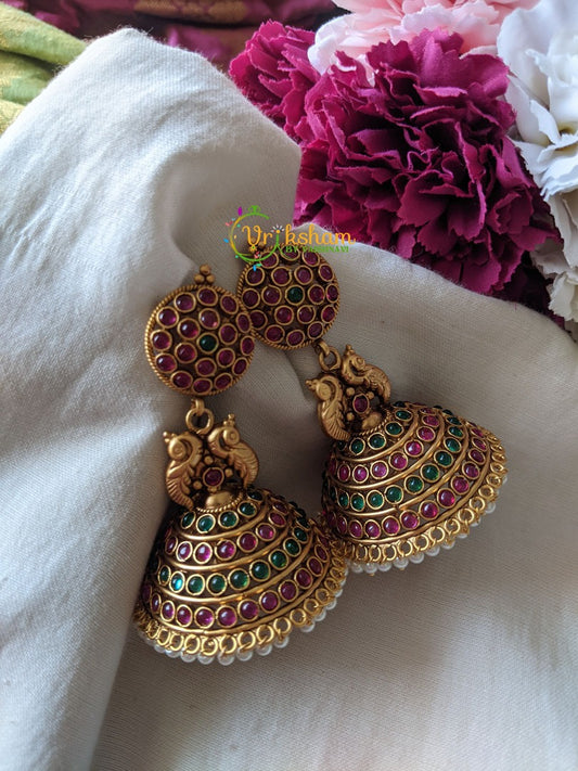 Kemp Peacock Jumbo Jhumkas -Red Green -G1148