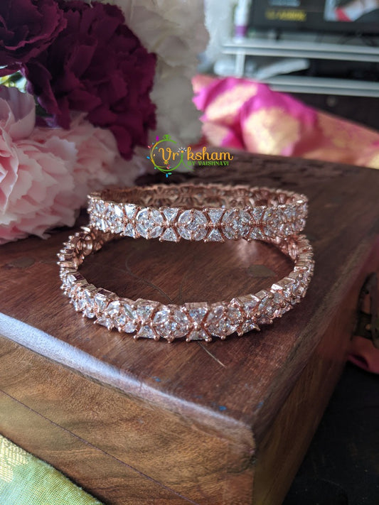 Rose Gold AD Stone Bangle -Flower -G1209