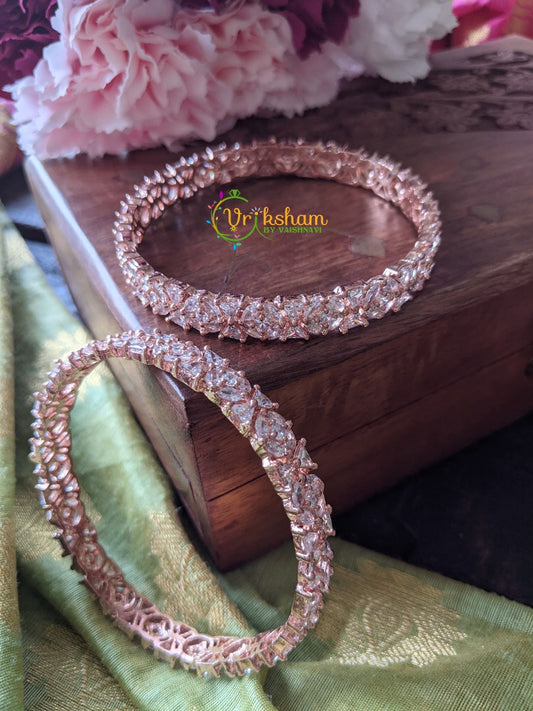 Rose Gold AD Stone Bangle -Flower -G1209