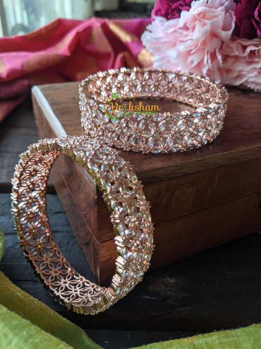 Rose Gold AD Stone Bangle -Flower -G1207