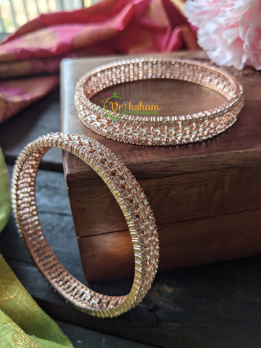 Rose Gold AD Stone Bangle -Dotted line -G1206