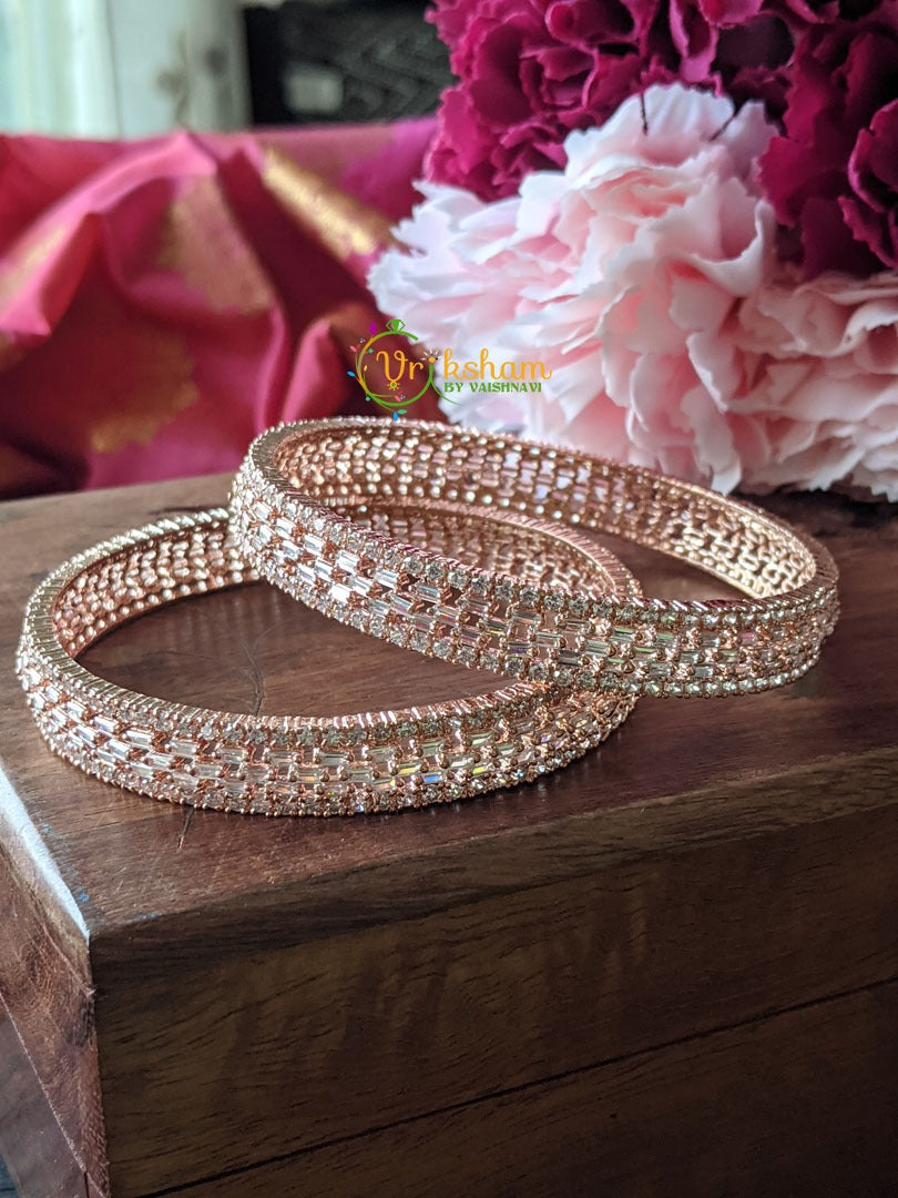 Rose Gold AD Stone Bangle -Dotted line -G1206