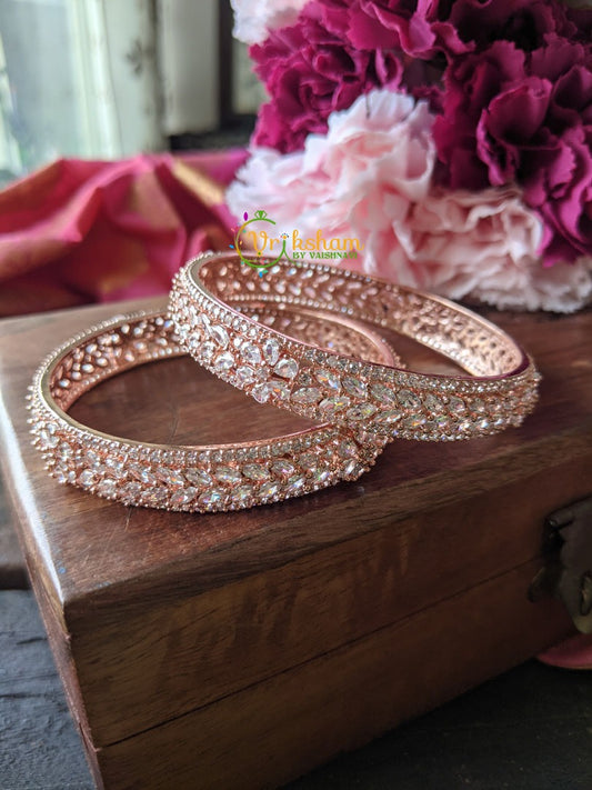 AD Stone Bangle -Rose Gold -Leaf Flower Pattern -G1204