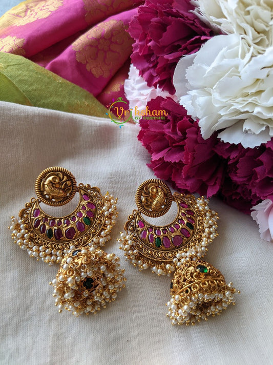 Red Green Kemp Chandbali Jhumkas -G1199