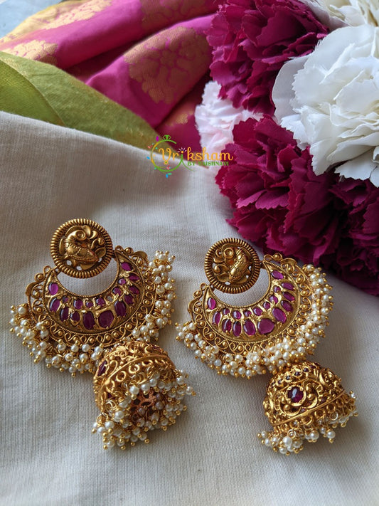 Red Kemp Chandbali Jhumkas -G1198