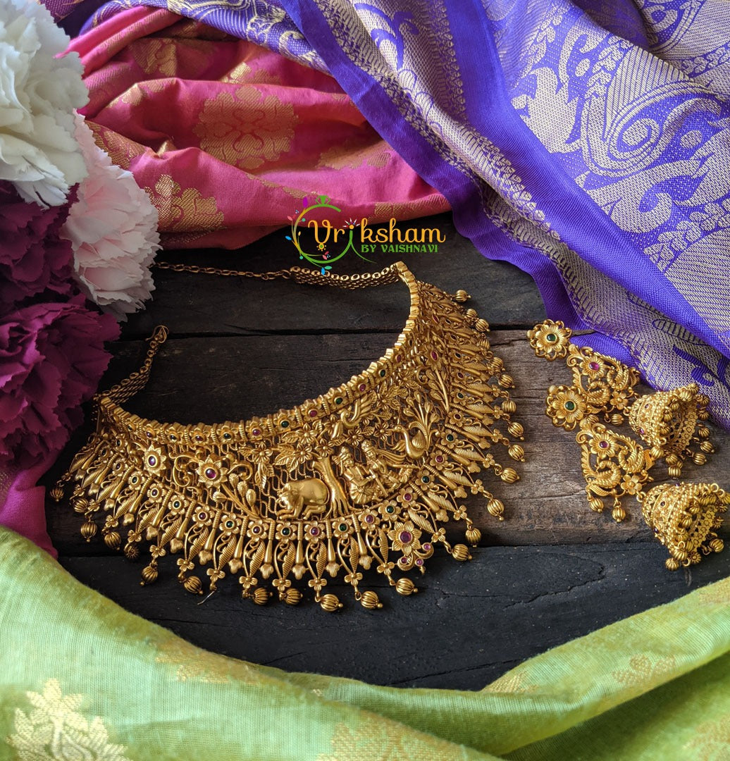 Gold Look Alike Temple Choker – Krishna Radha -G1171