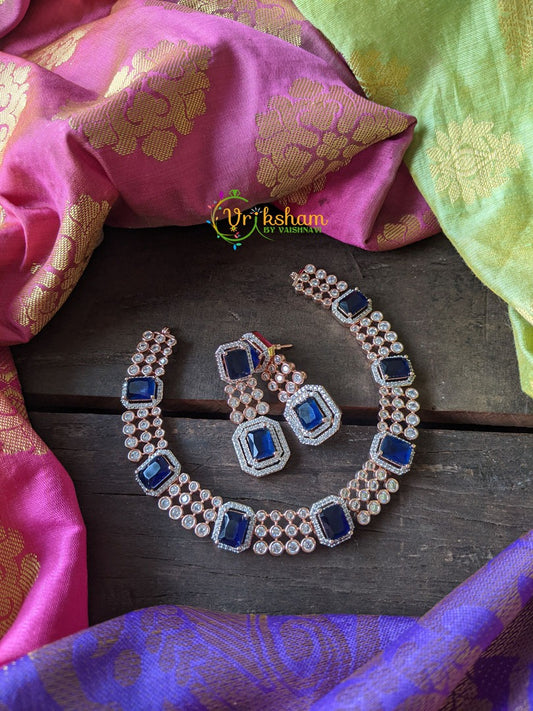 CZ Stone Layered Choker with Blue Stones -G1318