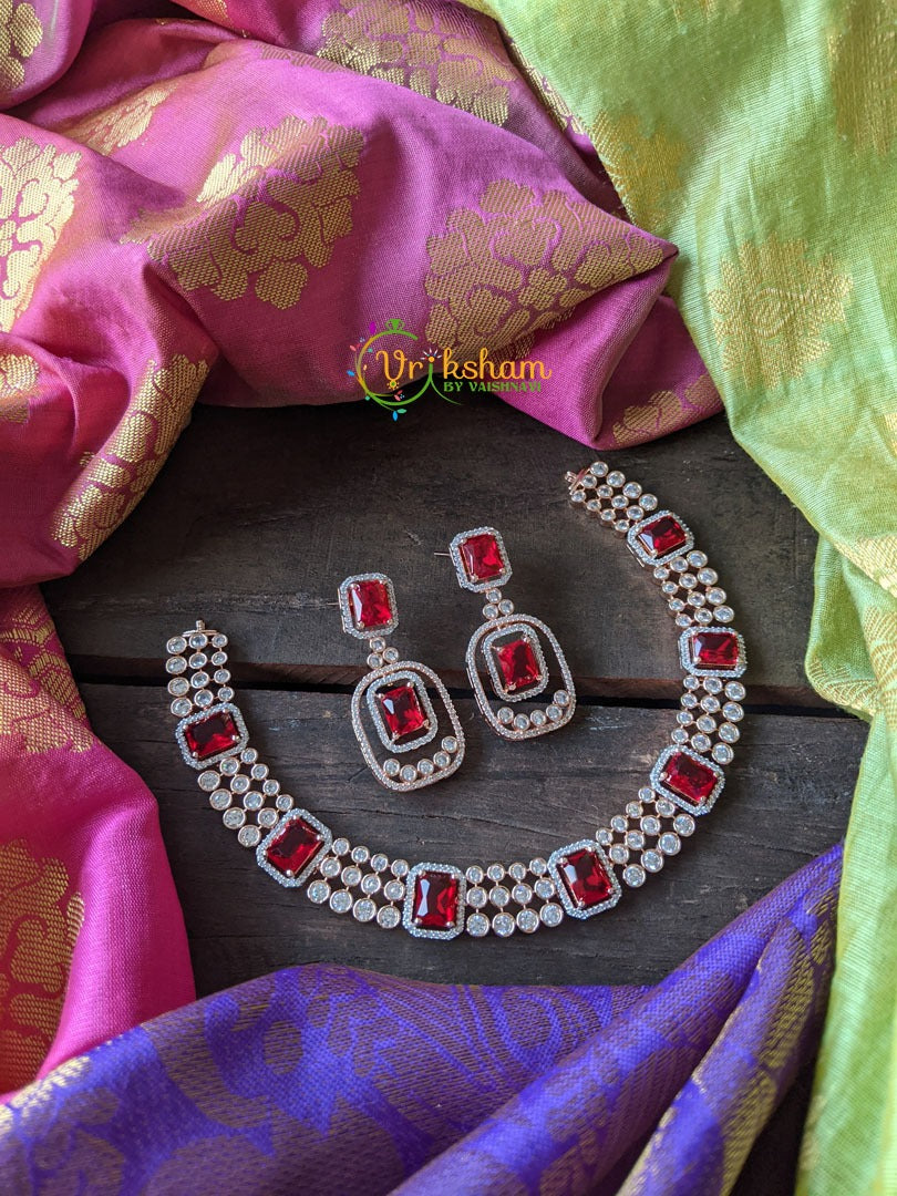 CZ Stone Layered Choker with Red Stones -G1319