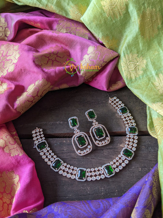 CZ Stone Layered Choker with Green Stones -G1320