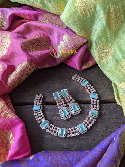 CZ Stone Layered Choker with Sky Blue Stones -G1321