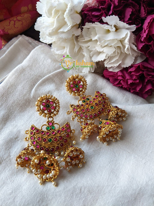 Red Green Kemp Chandbali Jhumkas -G1721