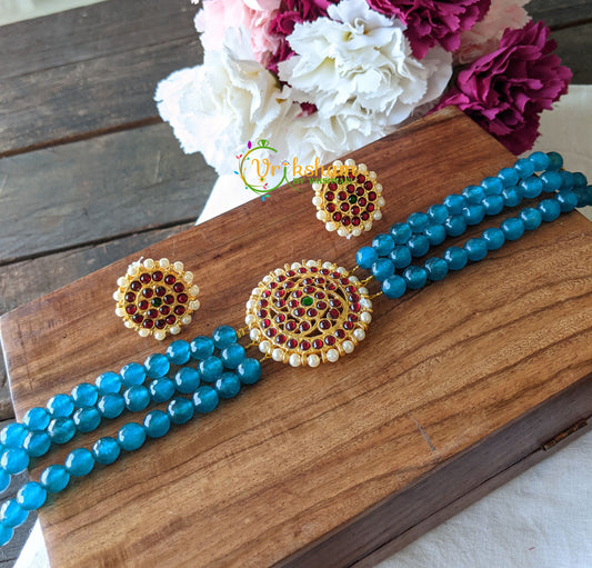 Traditional Kemp High Neck Choker -Crystal Blue -G1342