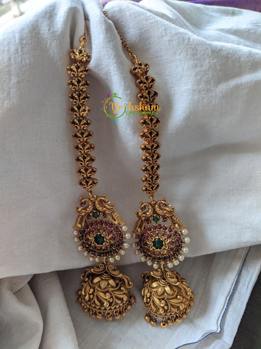 AD Stone Jhumkas with Ear Chain / Maatal -G1485