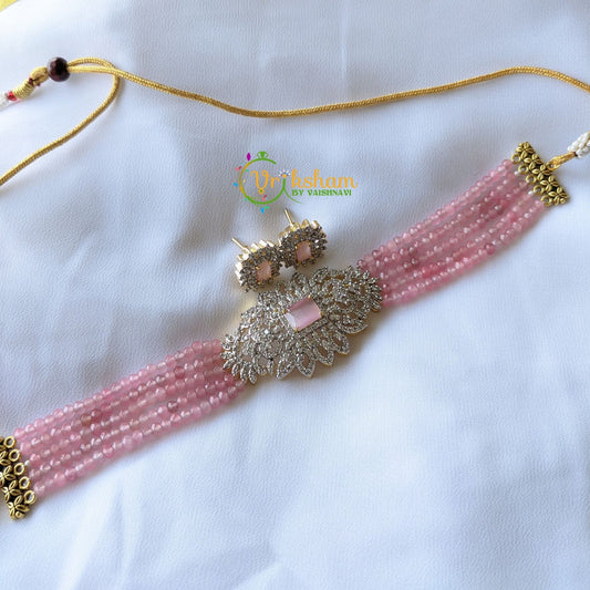 AD Stone Beaded High Neck Choker -Rose -G1564