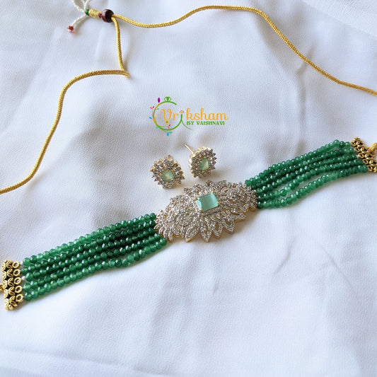 AD Stone Beaded High Neck Choker -Light Green -G1565