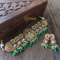 Premium Lakshmi High Neck Choker -Green bead -G1571