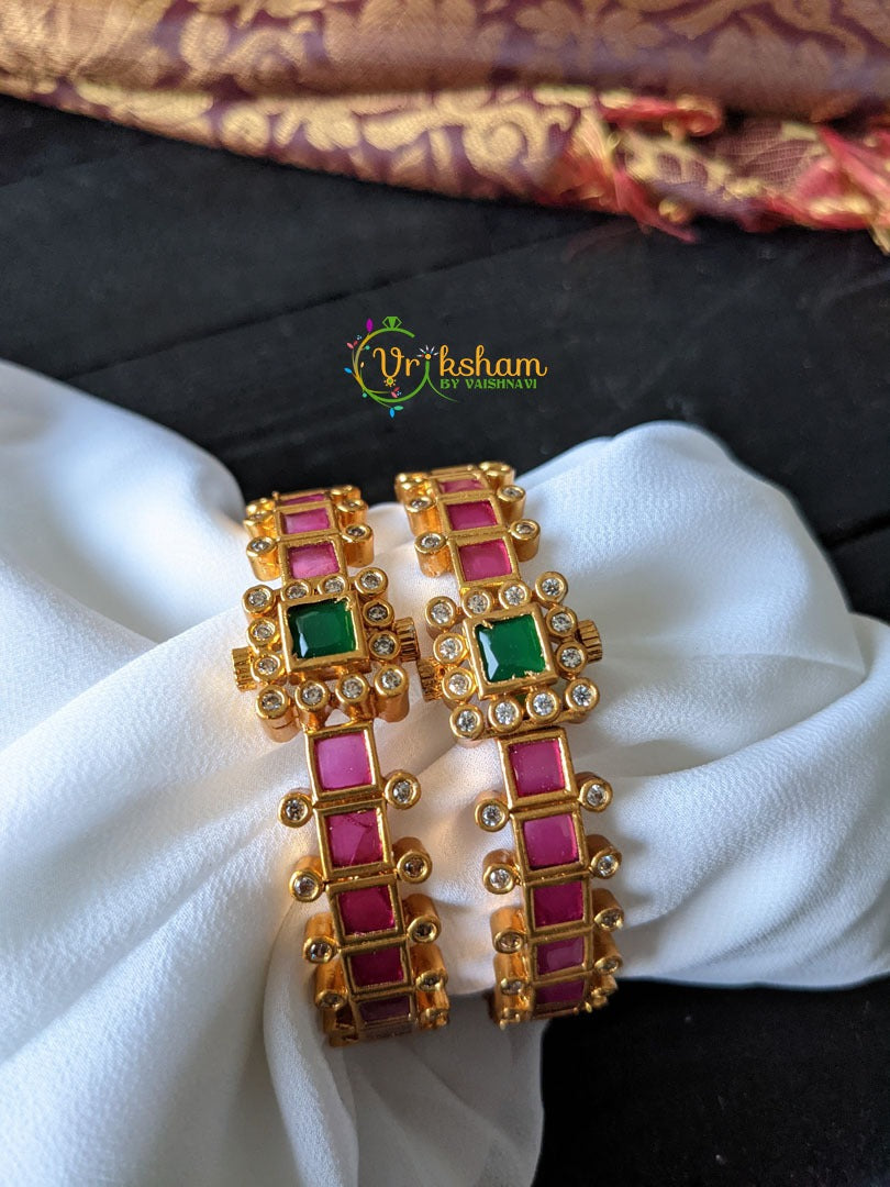 Red AD Stone Bangles with Emerald like Stones -G1700