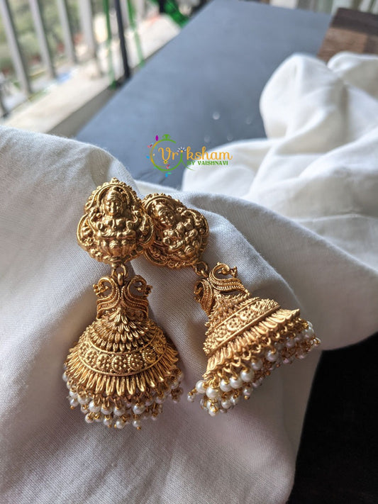 Lakshmi Jhumkas -Temple jhumkas -Pearl -G1803