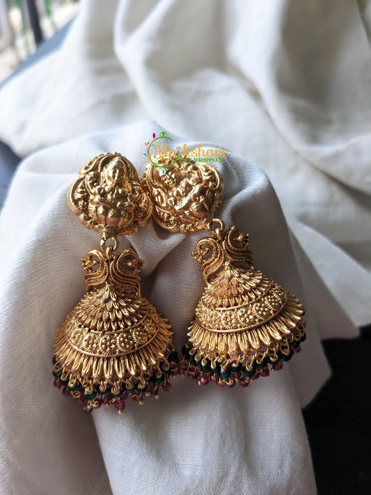 Lakshmi Jhumkas -Temple jhumkas -Red -G1802