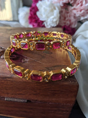AD Stone Bangle Pair -Red Pink -G1811