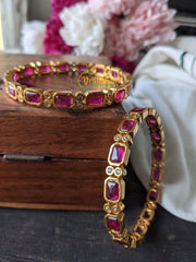 AD Stone Bangle Pair -Red Pink -G1811