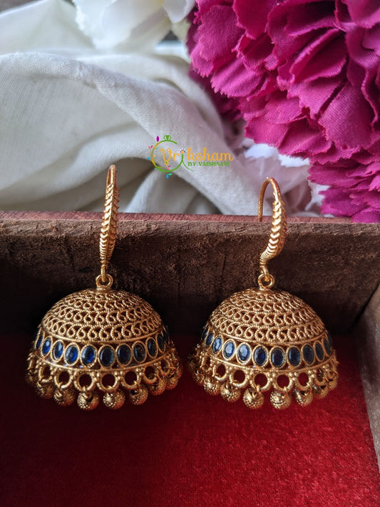 Matt Gold Hook Jhumkas -Blue -G1771