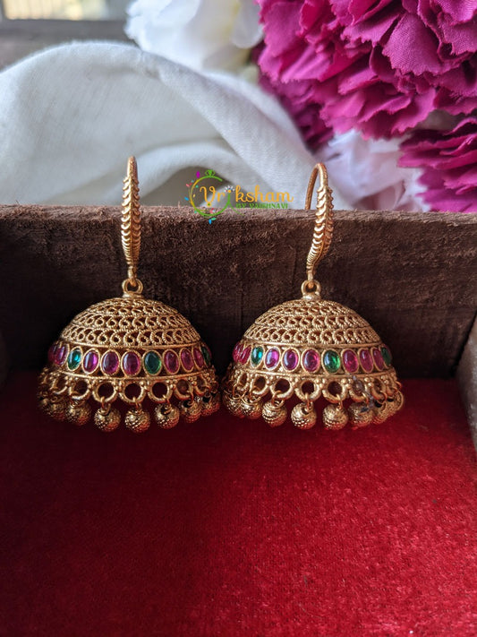 Matt Gold Hook Jhumkas -Red Green -G1770