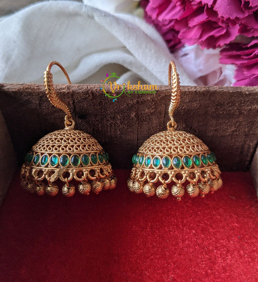 Matt Gold Hook Jhumkas -Green -G1769