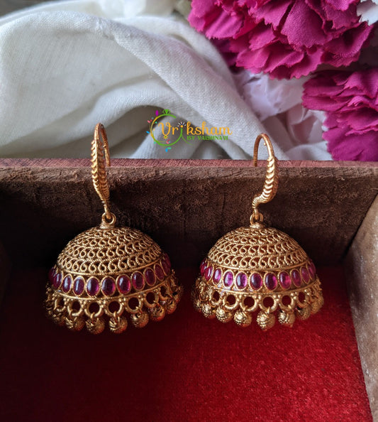 Matt Gold Hook Jhumkas -Red -G1768