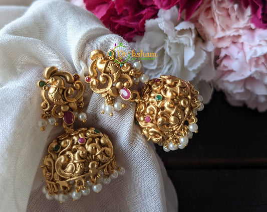 Premium Peacock Jhumkas- Red  -G1760