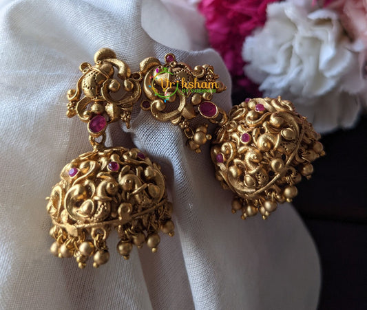 Premium Peacock Jhumkas- Red  -G1759