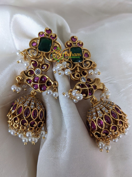 Premium AD Stone Fish Jhumkas -G2141