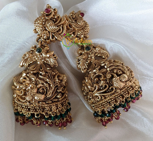 Festive Peacock Jhumkas -Temple jhumkas -Beads -G2047