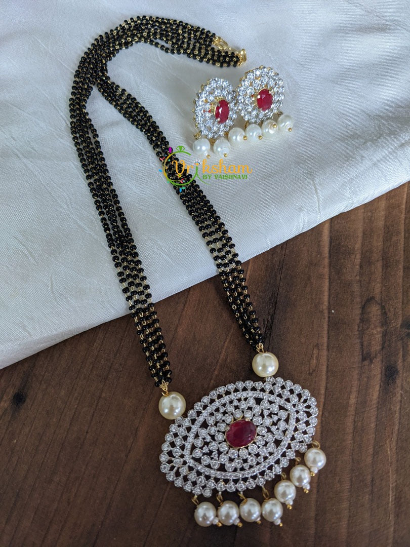AD Stone Mangalsutra Style Pendant Chain -Red -G2130