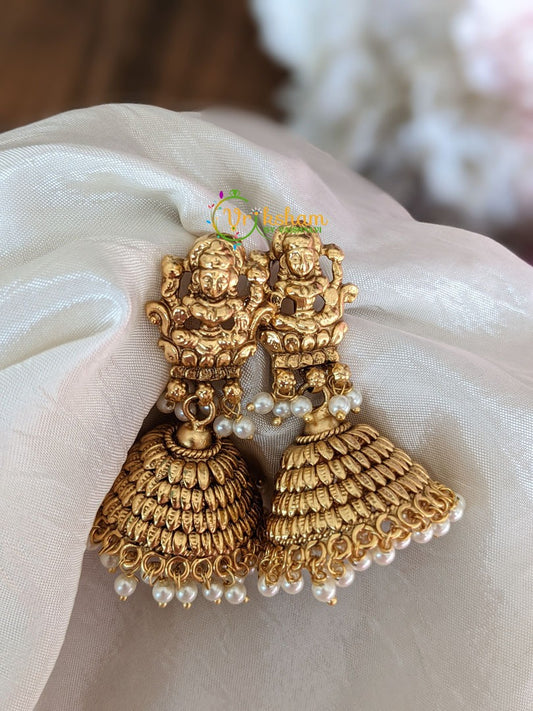 Lakshmi Jhumkas -Temple jhumkas -Pearl-G2091