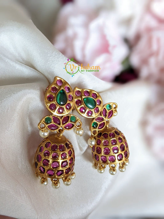 Premium Kemp Jhumkas -Red Green -G2147