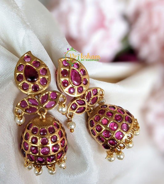 Premium Kemp Jhumkas -Red -G2146