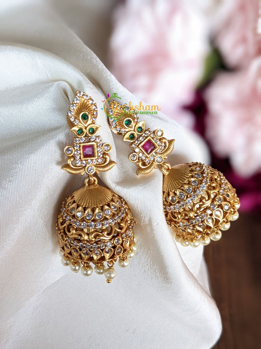 Premium AD Stone Jhumkas -Peacock feather Shape  – G2138