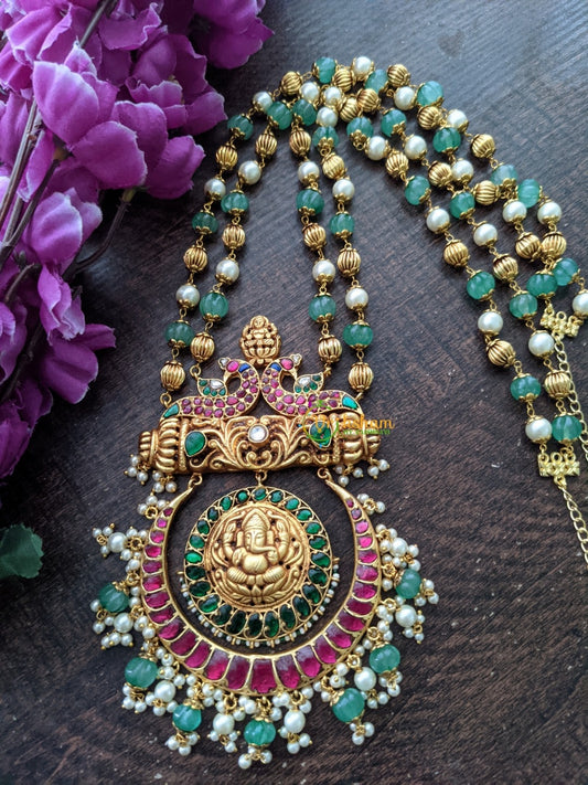 Exquisite Jadau Kundan Temple Pendant Mala -J123