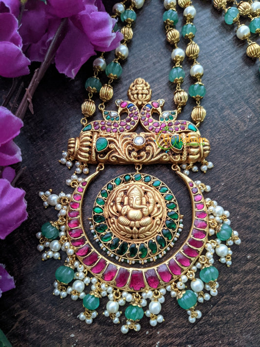 Exquisite Jadau Kundan Temple Pendant Mala -J123