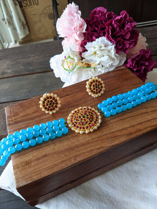 Traditional Kemp High Neck Choker -Sky Blue -G1361