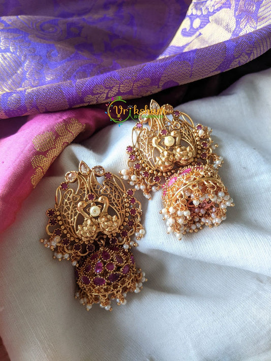 Premium Jumbo Stud Jhumkas -Red -G1415