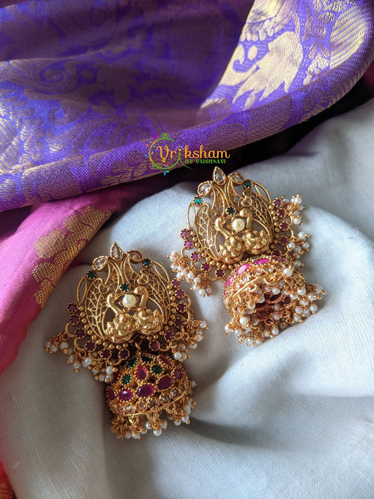 Premium Jumbo Stud Jhumkas -Red Green -G1416