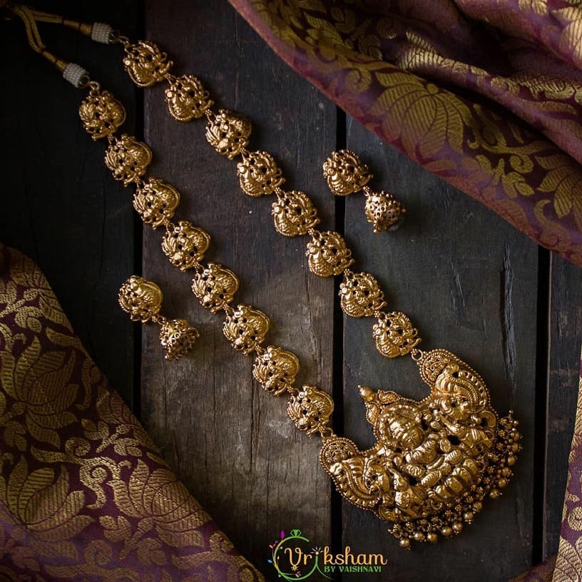 Traditional Lakshmi Haaram with jhumkas-G680